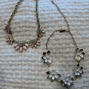 Elegant Floral statement Necklace Set in Pink and White bundle of two